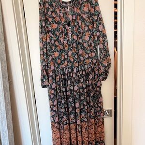 Free People Black Maxi Dress with Pink and Orange Floral Print